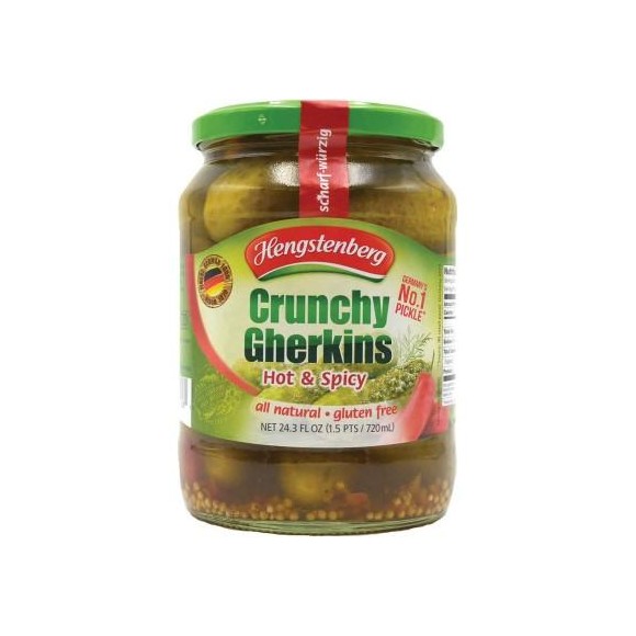 Crunchy Gherkins, Hot & Spicy, Hengstenberg 720ml/24.3 fl.oz.