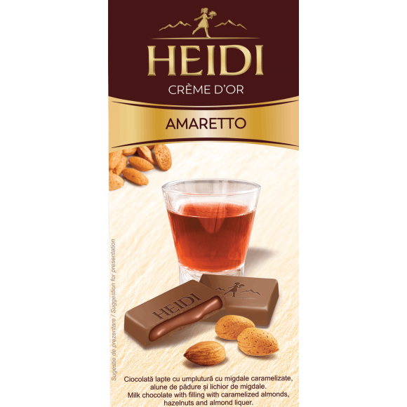 Amaretto, Milk Chocolate with Almonds hazelnuts and Almond Liquer, Heidi 90g