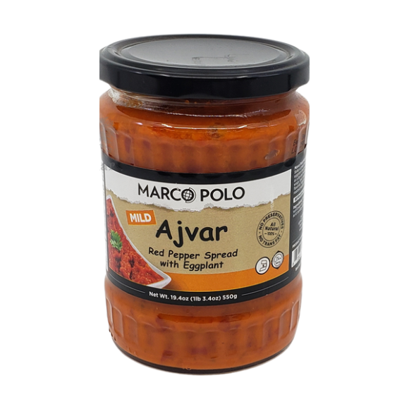 Ajvar Red Pepper Spread with Eggplants, Mild, Marco Polo, 3.4oz/550g