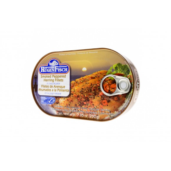 Rugen Fisch Smoked Peppered Herring Fillets in Natural Juice 200g/7.05oz (W)