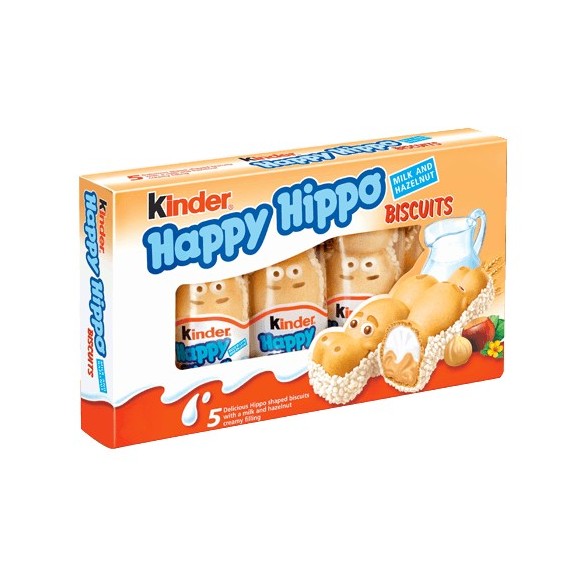 KINDER HAPPY HIPPO IS A CRISPY SHAPED BISCUIT WITH A DOUBLE CREAM FILLING