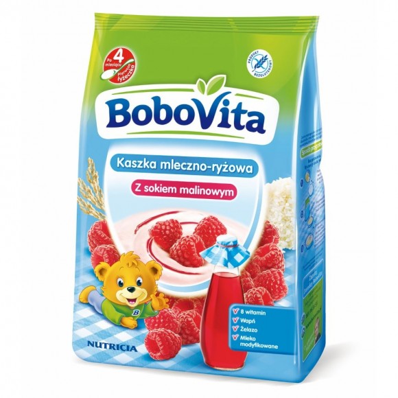 Bobovita Instant milk & rice cereal with raspberry juice 230g
