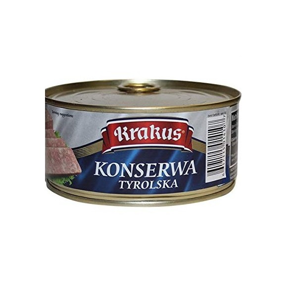 Krakus Traditional Polish Seasoned, Cured Mined Pork and Skin, Konserwa Tyrolska 10.5 oz.